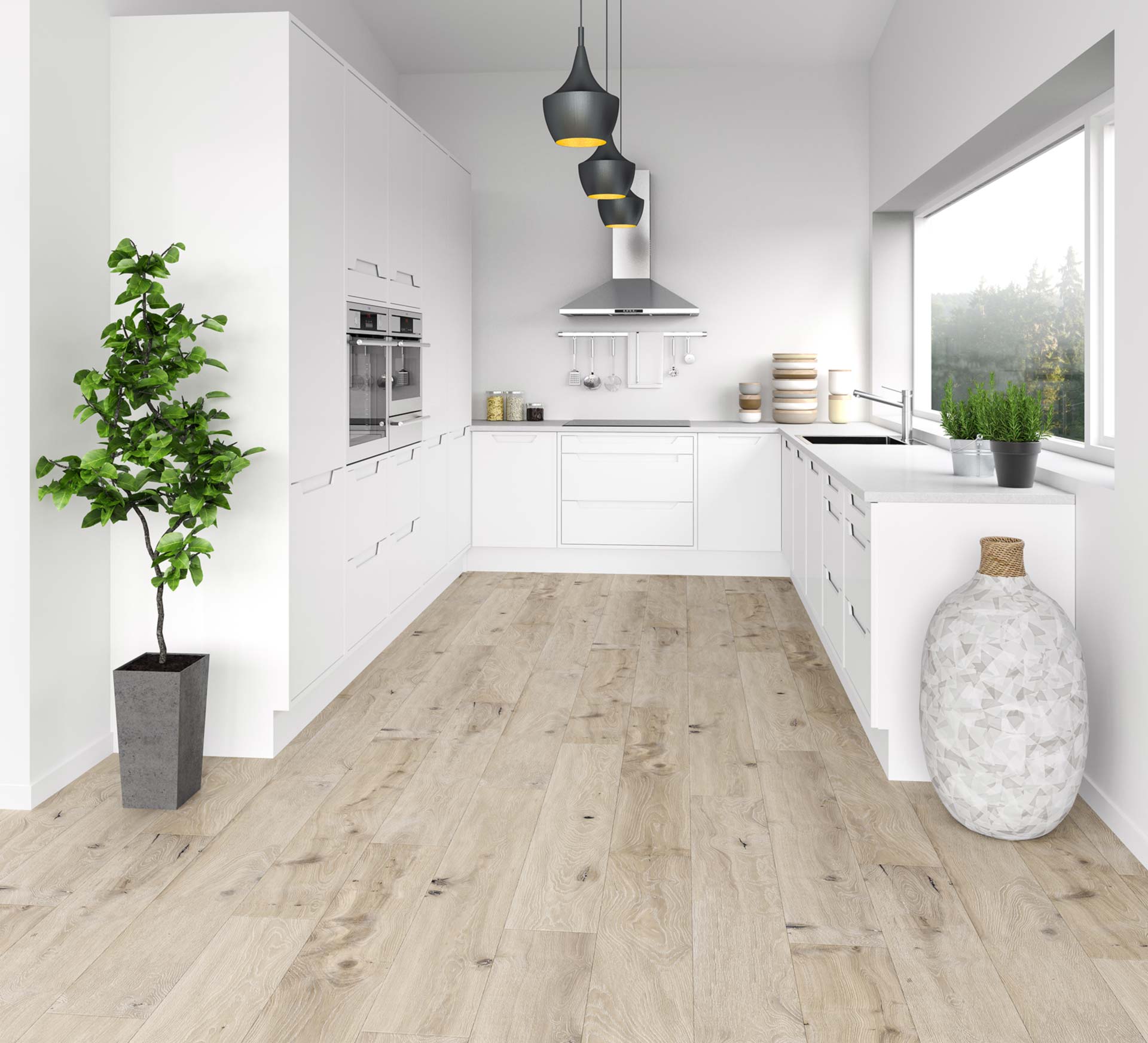 Küche mit modernem Vinylboden Holzoptik