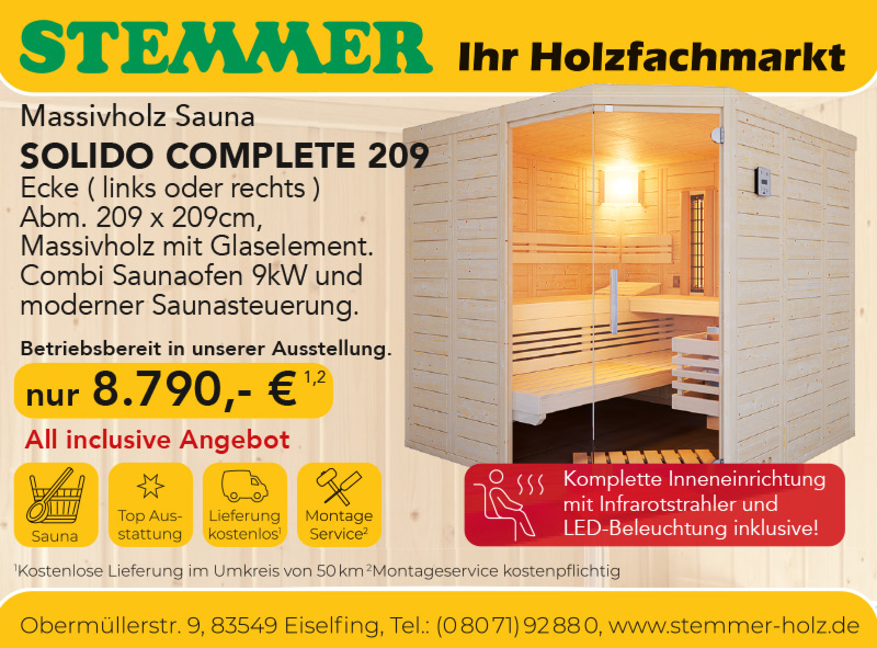 Massivholzsauna All inklusive Angebot Stemmer Holz