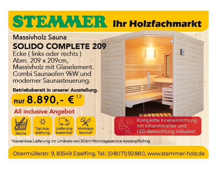 Massivholzsauna All inklusive Angebot